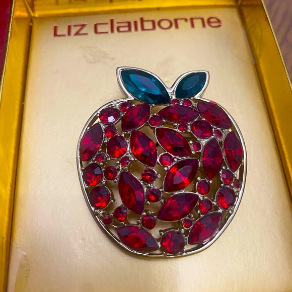 Liz Claiborne Jewelry - Liz Claiborne Red and Green Apple Brooch